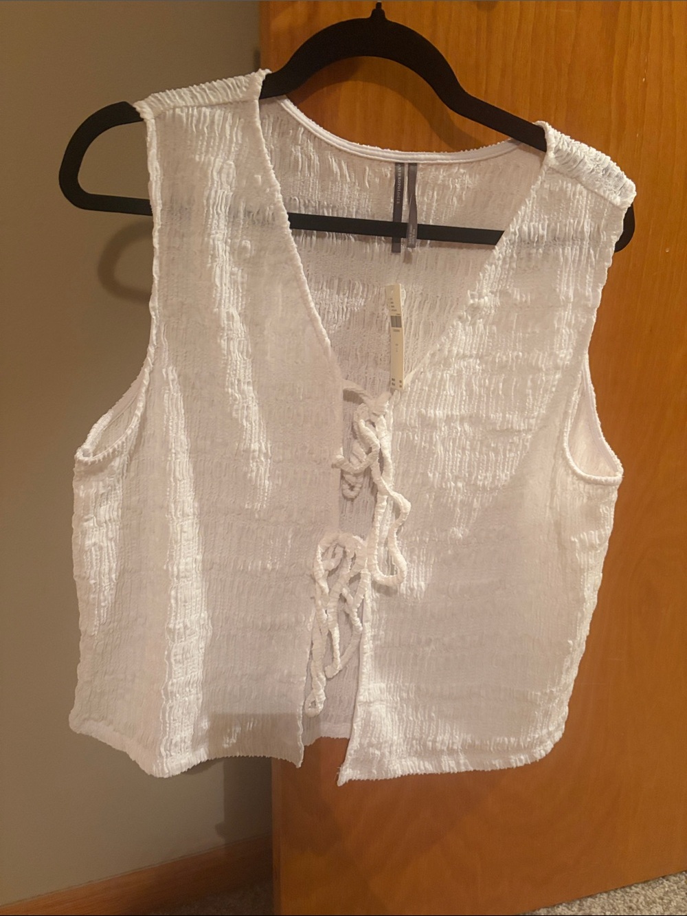 Anthropologie White Lace-Up Textured Sleeveless Camisole